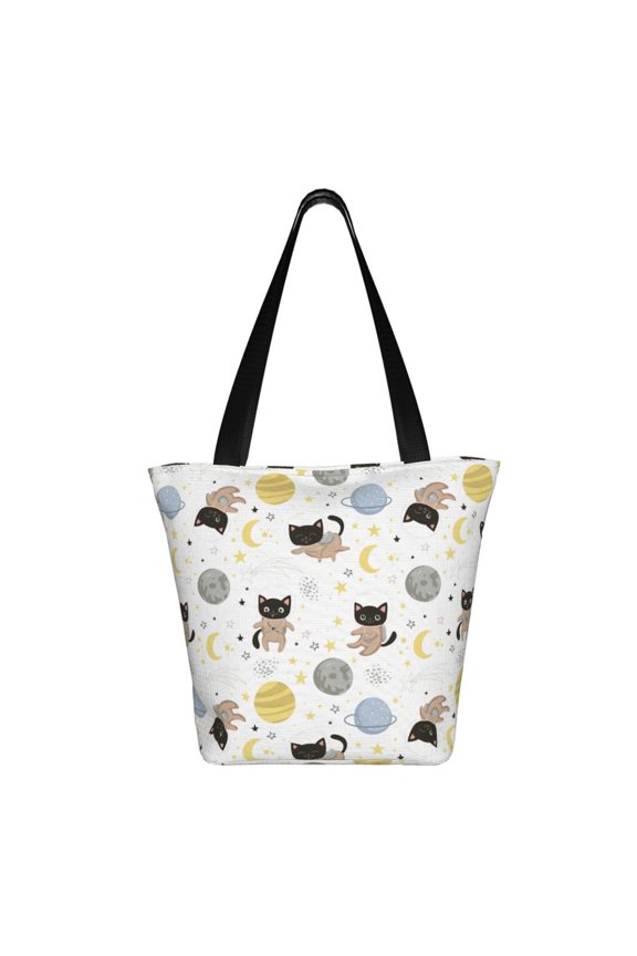 Cute Cat Print Shoulder Bag for Women, Polyester Crossbody Purse Lightweight Handbag for Daily Travel and Casual Use