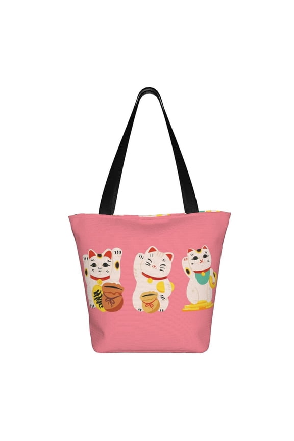 Cute Cat Print Shoulder Bag for Women, Polyester Crossbody Purse Lightweight Handbag for Daily Travel and Casual Use