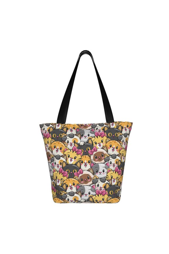 Cute Cat Print Shoulder Bag for Women, Polyester Crossbody Purse Lightweight Handbag for Daily Travel and Casual Use