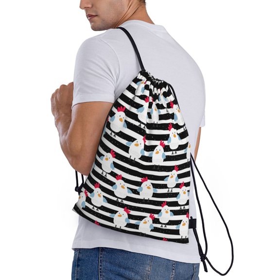 Ratiio Cute Chicken Print Drawstring Backpack Bag Sport Gym Sackpack Heavy Duty String Backpack for Men Women