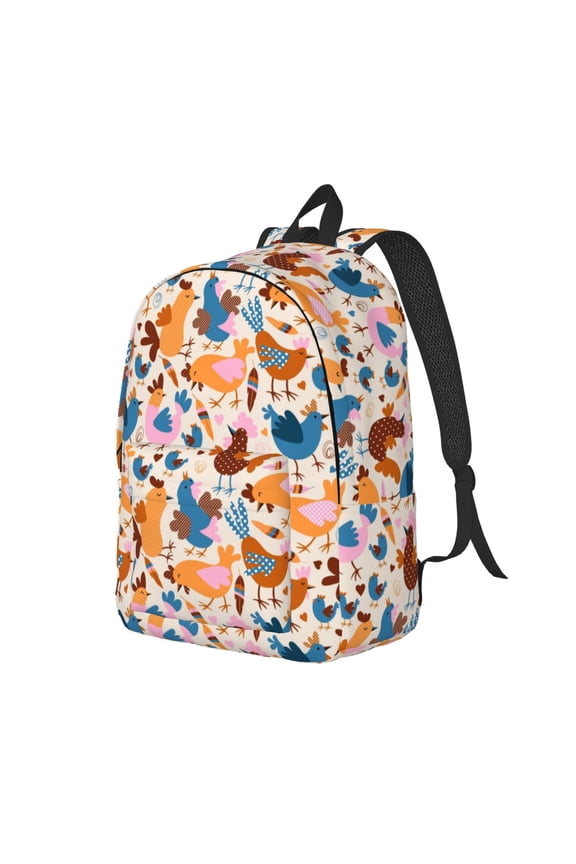 Cute Chickens Print Canvas Backpack for Women & Men Retro Aesthetic Rucksack Basic Backpack for High School/College Students Travel Laptop Bag