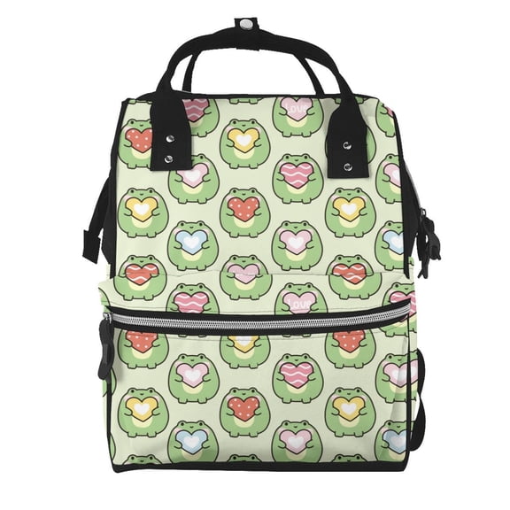 Ratiio Cute Chubby Frog Mummy Backpack - Waterproof Twill Canvas, Large Capacity Diaper Bag with Multiple Pockets and Adjustable Straps