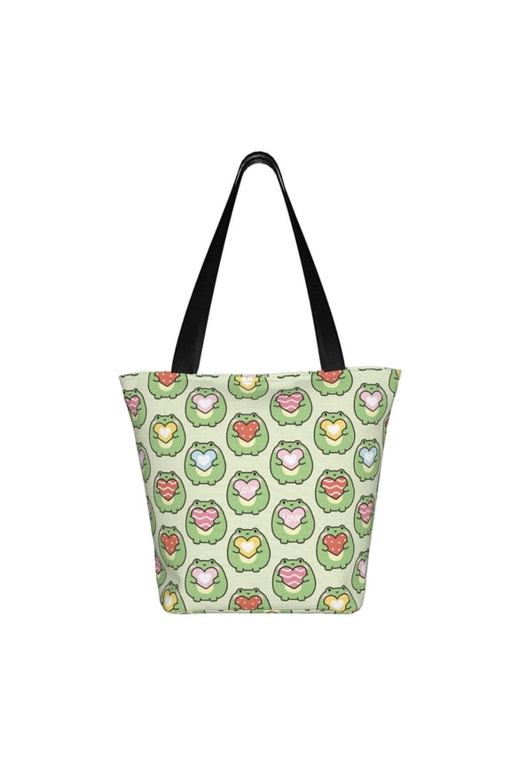 Cute Chubby Frog Print Shoulder Bag for Women, Polyester Crossbody Purse Lightweight Handbag for Daily Travel and Casual Use