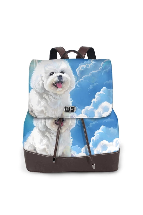 Cute Cloud Bichon Frise Pattern Womens Backpack Purse Leather Backpack Purse for Women Travel Fashion Backpack Designer Ladies Shoulder Bags