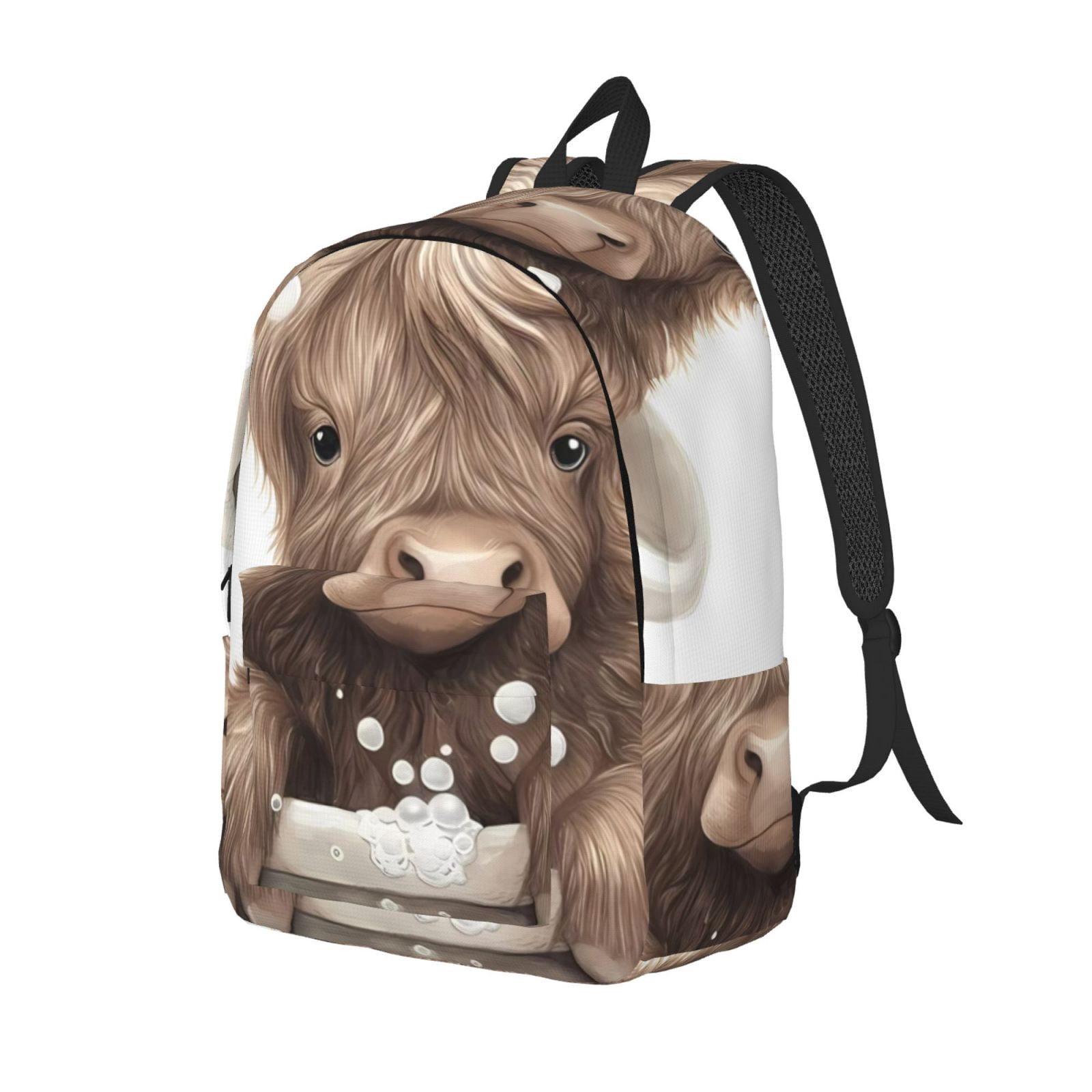 Ratiio Cute Cow Bath Print Canvas Backpack for Women & Men Retro Aesthetic Rucksack Basic Backpack for High School/College Students Travel Laptop Bag