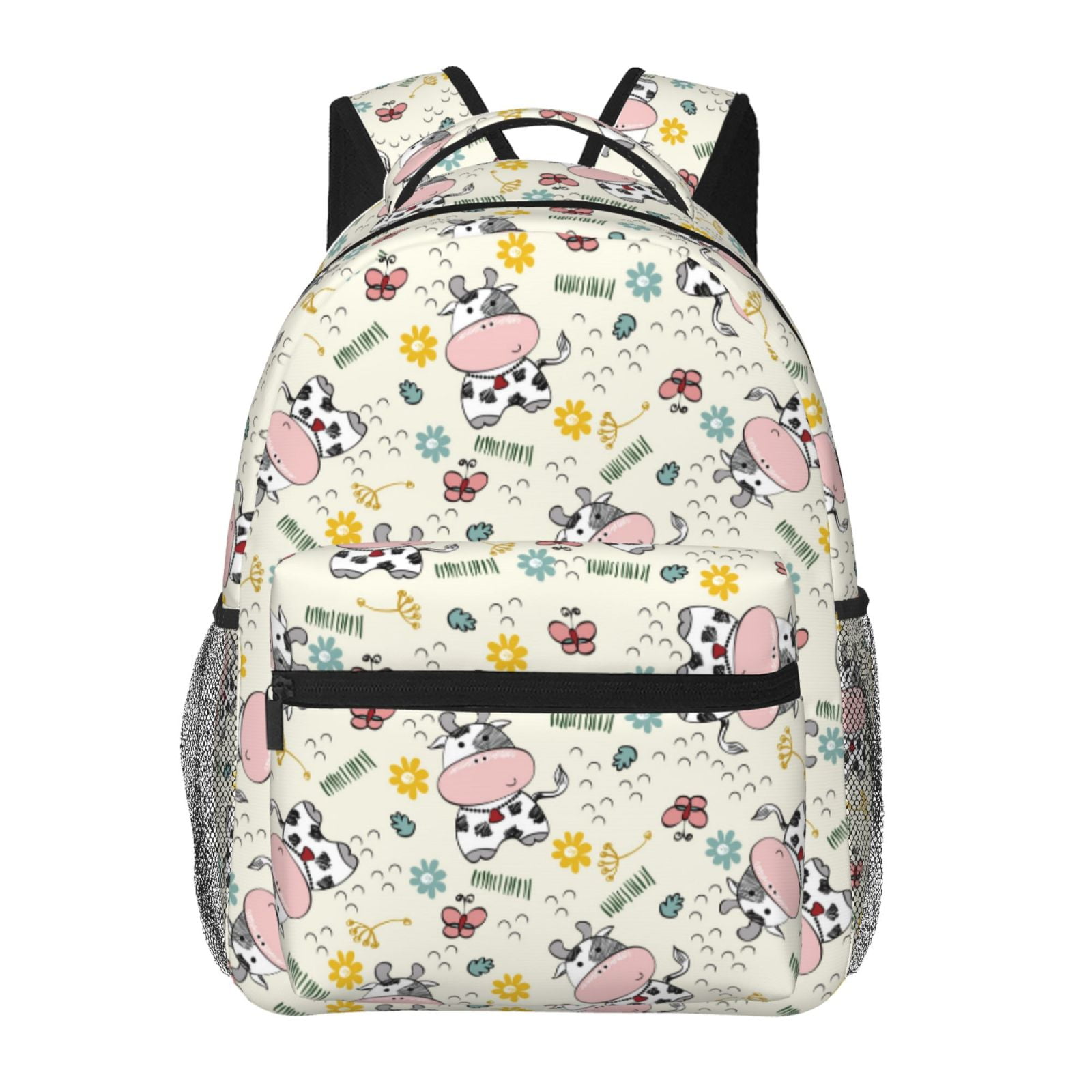 Ratiio Cute Cow Print Eco-Friendly Casual Backpack, Water-Resistant Polyester Canvas Daypack with Smooth Zippers, Comfortable & Durable Travel Bag with Laptop Compartment
