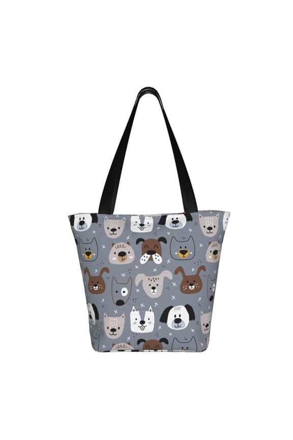 Cute Dog Faces Print Shoulder Bag for Women, Polyester Crossbody Purse Lightweight Handbag for Daily Travel and Casual Use