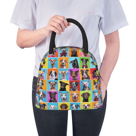 Ratiio Cute Dogs Collage Print Insulated Lunch Bag Women Reusable Lunch Box with Pocket for Work Picnic Travel