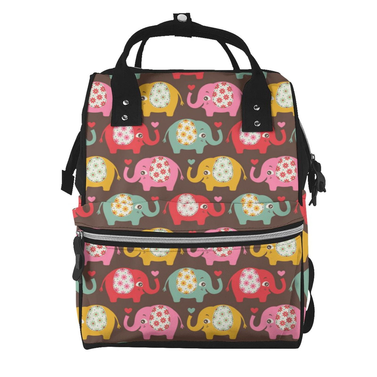 Ratiio Cute Elephants Mummy Backpack - Waterproof Twill Canvas, Large Capacity Diaper Bag with Multiple Pockets and Adjustable Straps