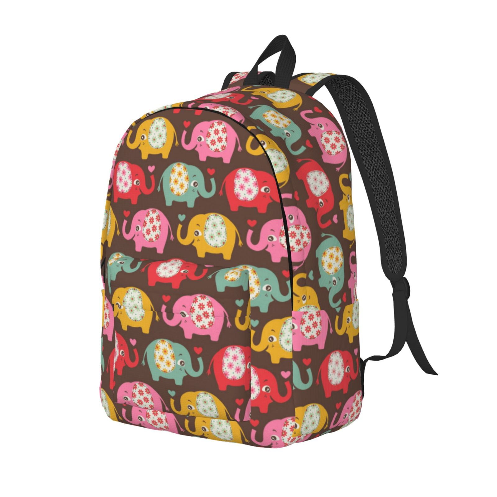 Ratiio Cute Elephants Print Canvas Backpack for Women & Men Retro Aesthetic Rucksack Basic Backpack for High School/College Students Travel Laptop Bag