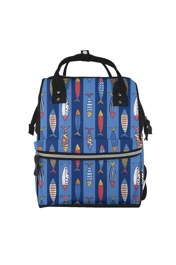 Cute Fish Mummy Backpack - Waterproof Twill Canvas, Large Capacity Diaper Bag with Multiple Pockets and Adjustable Straps