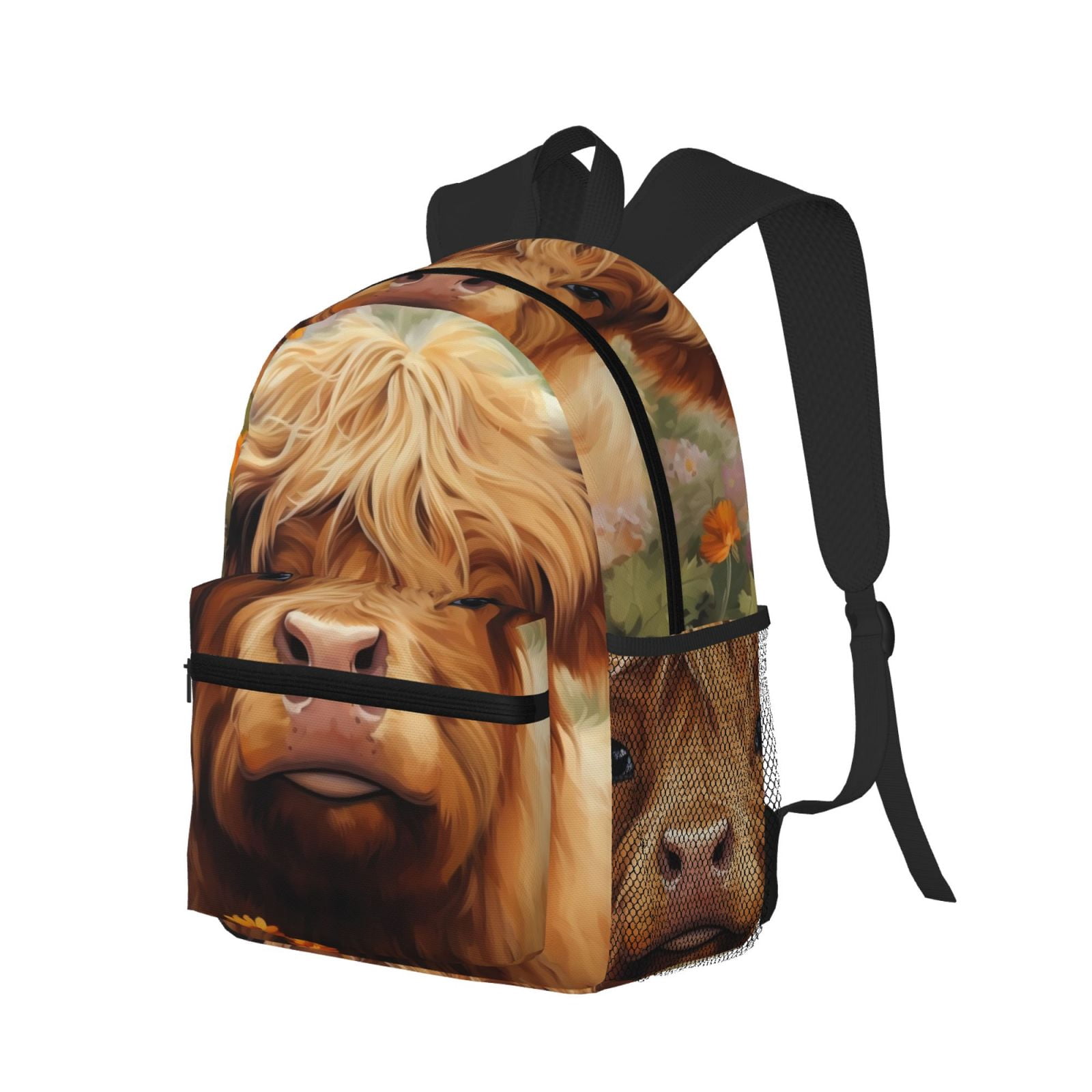 Ratiio Cute Floral Cow Print Casual Backpack for Men and Women, Water Resistant Oxford Fabric School Bag Lightweight Travel Daypack