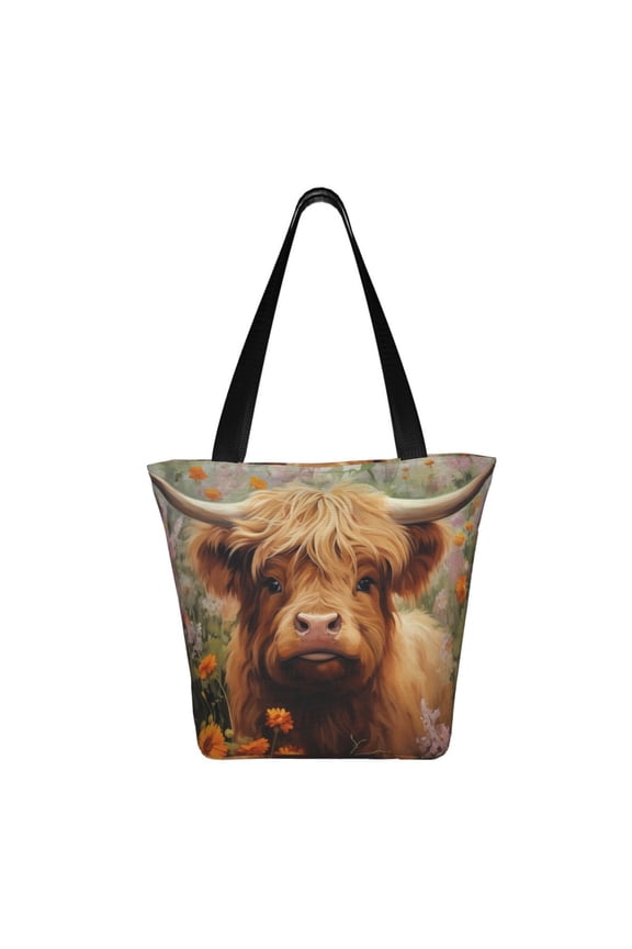 Cute Floral Cow Print Shoulder Bag for Women, Polyester Crossbody Purse Lightweight Handbag for Daily Travel and Casual Use