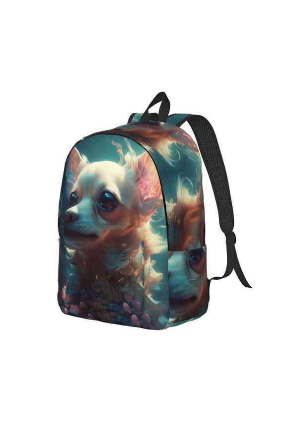 Cute Flower Chihuahua Puppy Print Canvas Backpack for Women & Men Retro Aesthetic Rucksack Basic Backpack for High School/College Students Travel Laptop Bag