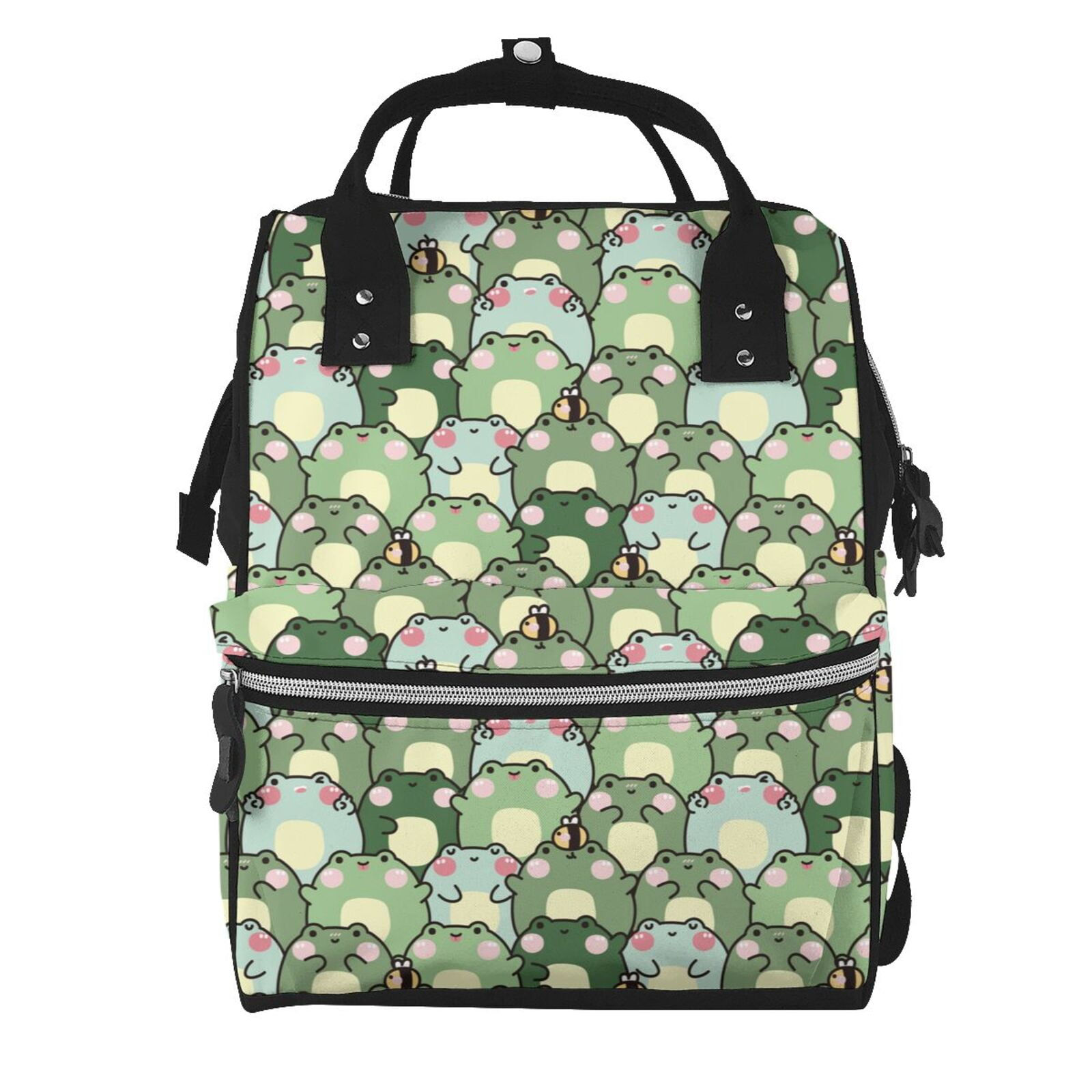 Ratiio Cute Frog Mummy Backpack - Waterproof Twill Canvas, Large Capacity Diaper Bag with Multiple Pockets and Adjustable Straps