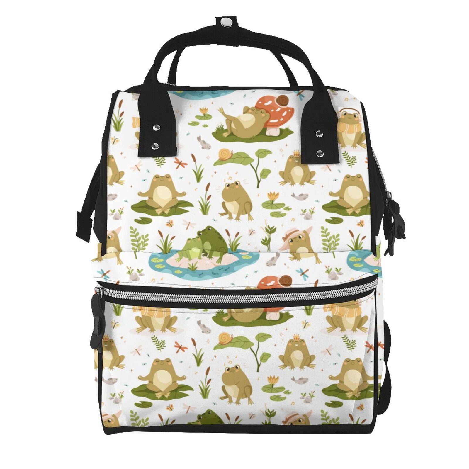 Ratiio Cute Frog Mummy Backpack - Waterproof Twill Canvas, Large Capacity Diaper Bag with Multiple Pockets and Adjustable Straps