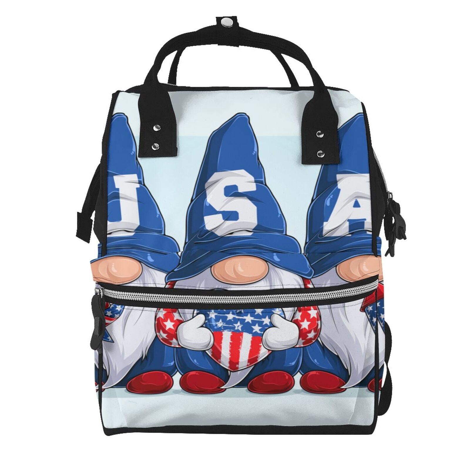 Ratiio Cute Gnomes in USA Mummy Backpack - Waterproof Twill Canvas, Large Capacity Diaper Bag with Multiple Pockets and Adjustable Straps