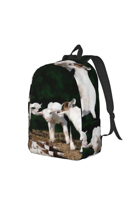 Cute Goat Baby Print Canvas Backpack for Women & Men Retro Aesthetic Rucksack Basic Backpack for High School/College Students Travel Laptop Bag