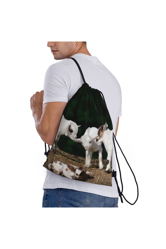 Cute Goat Baby Print Drawstring Backpack Bag Sport Gym Sackpack Heavy Duty String Backpack for Men Women