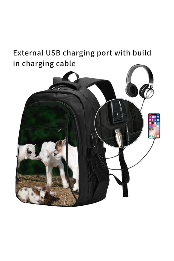 Cute Goat Baby Print Travel Laptop Backpack,Slim Sturdy Laptops Backpack with USB Charging Port, Water Resistant College School Computer Bag