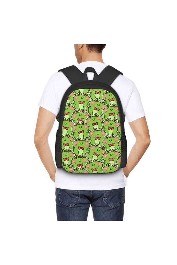 Cute Green Frog Backpack for Men and Women - Durable 600D Oxford Cloth -Large Capacity, Water-Resistant School, Travel, and Hiking Bag