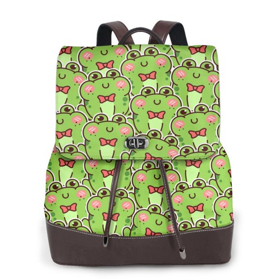 Ratiio Cute Green Frog Pattern Womens Backpack Purse Leather Backpack Purse for Women Travel Fashion Backpack Designer Ladies Shoulder Bags