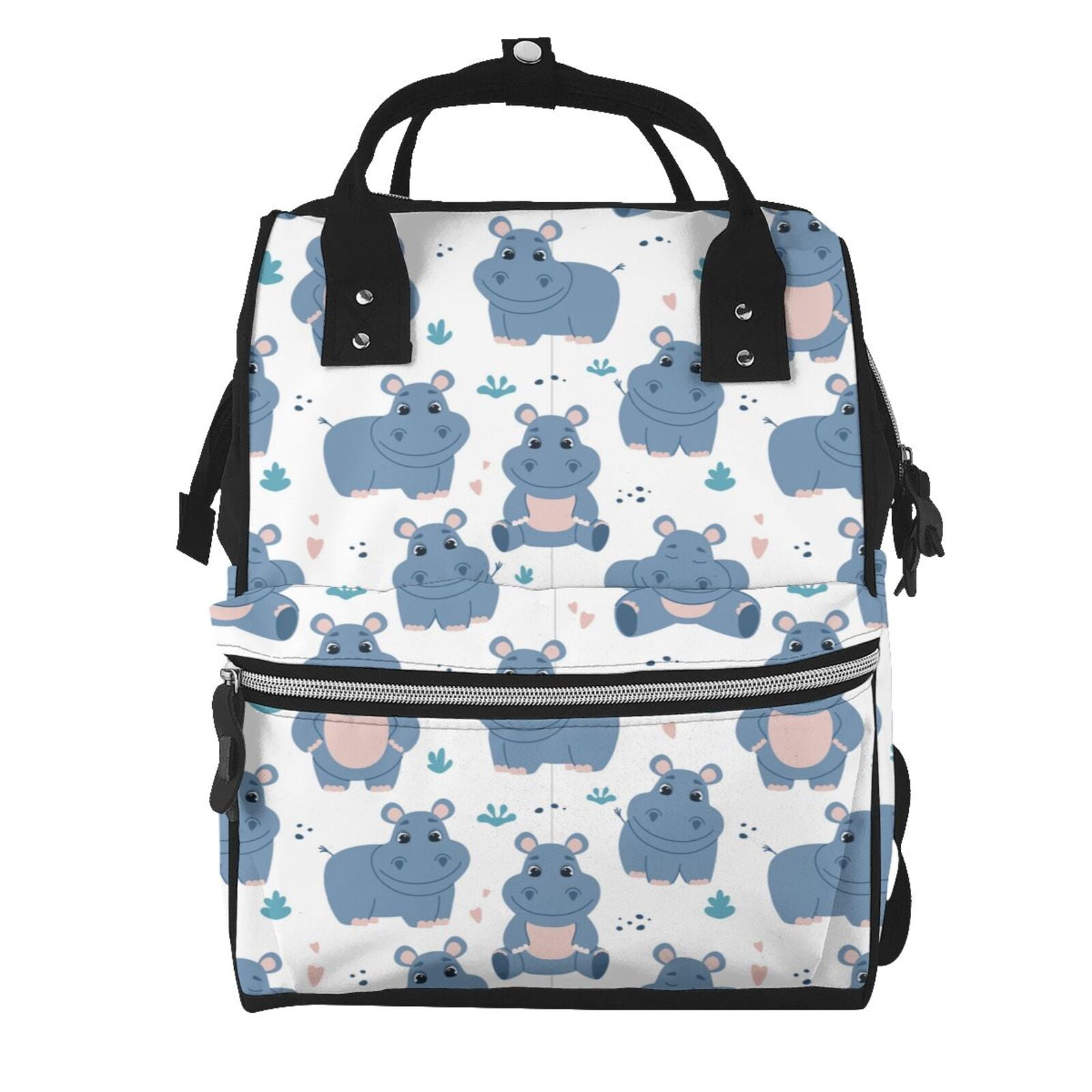 Ratiio Cute Hippos Mummy Backpack - Waterproof Twill Canvas, Large Capacity Diaper Bag with Multiple Pockets and Adjustable Straps