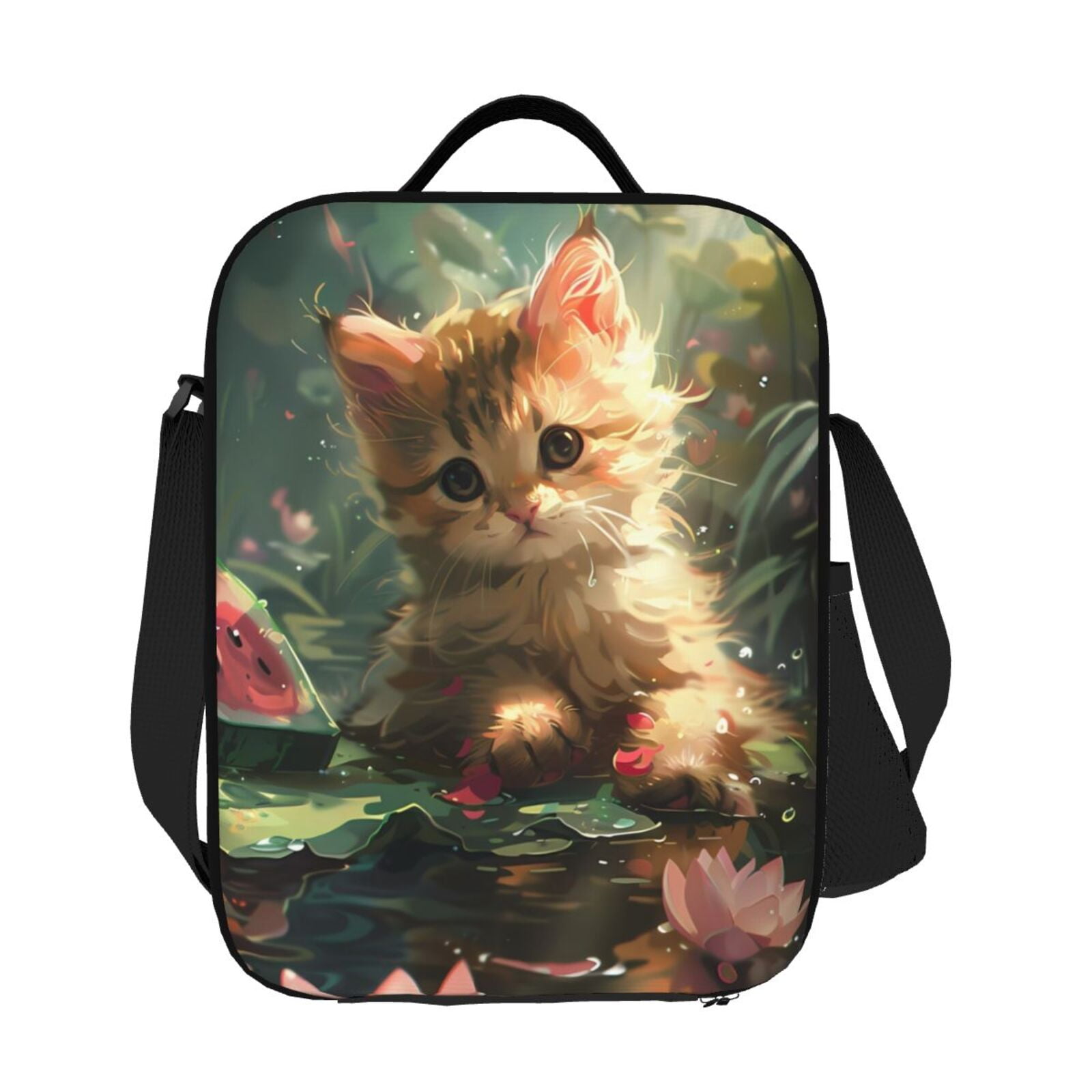 Ratiio Cute Kitten Water Lilies Print Lunch Box - Reusable Lunch Bag Men Adult Women- Insulated LunchBox