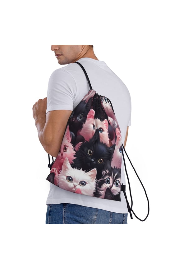 Cute Kittens Group Portrait Print Drawstring Backpack Bag Sport Gym Sackpack Heavy Duty String Backpack for Men Women