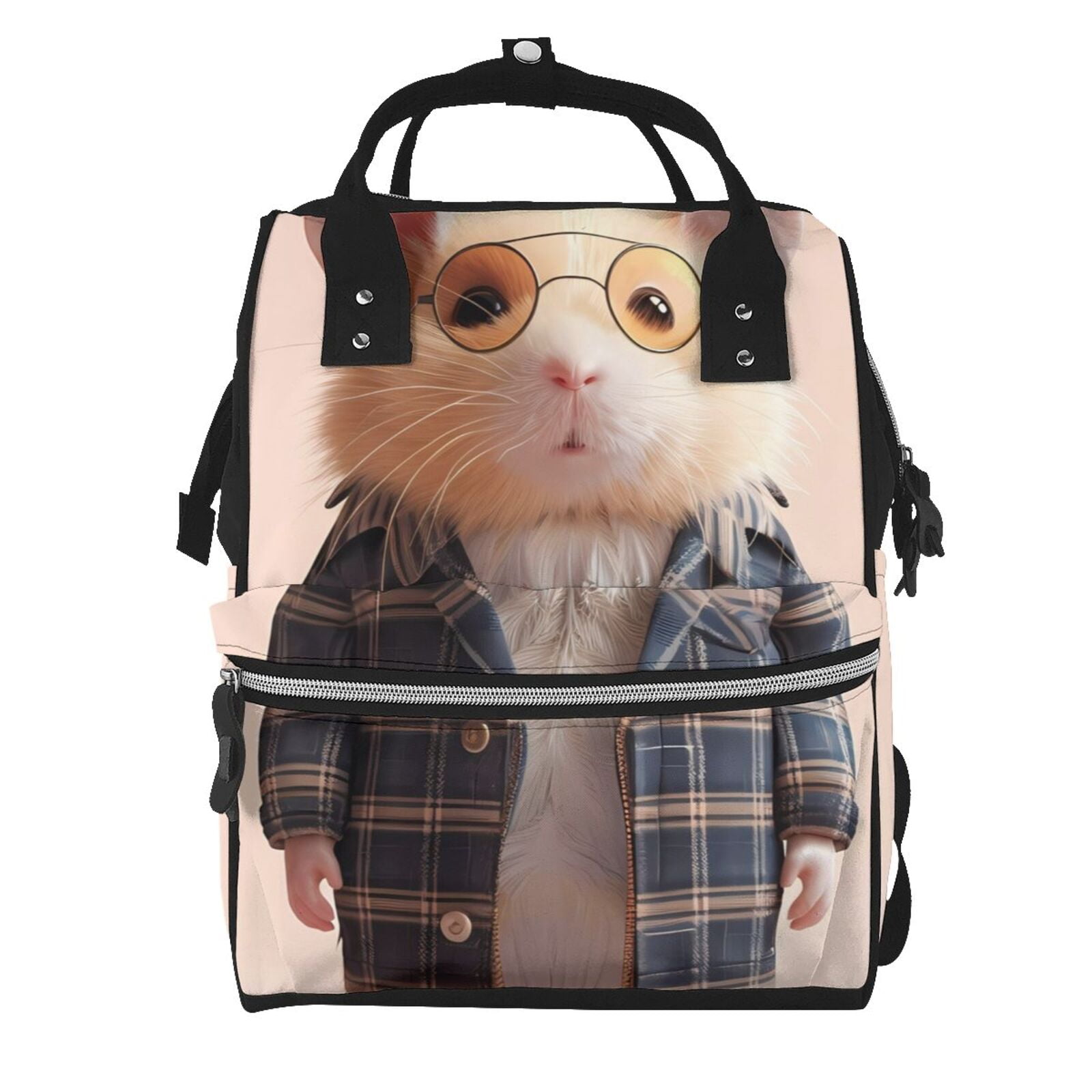 Ratiio Cute Mouse In Glasses Mummy Backpack - Waterproof Twill Canvas, Large Capacity Diaper Bag with Multiple Pockets and Adjustable Straps