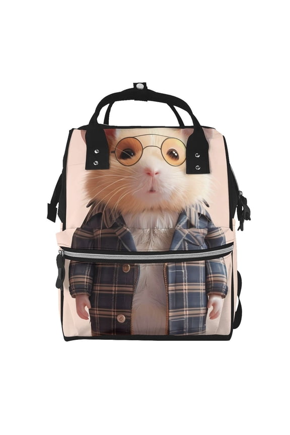 Cute Mouse In Glasses Mummy Backpack - Waterproof Twill Canvas, Large Capacity Diaper Bag with Multiple Pockets and Adjustable Straps