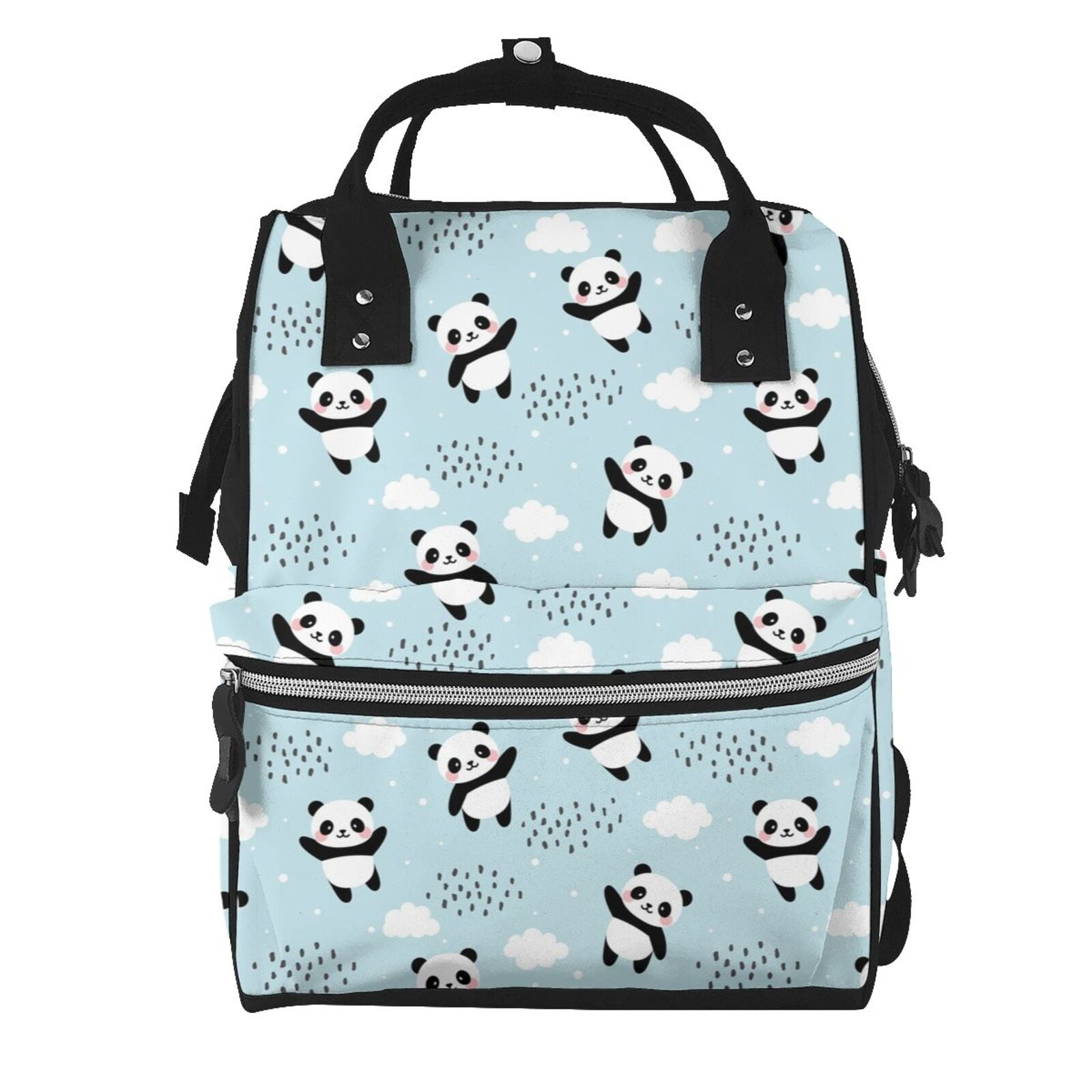 Ratiio Cute Panda Bear Mummy Backpack - Waterproof Twill Canvas, Large Capacity Diaper Bag with Multiple Pockets and Adjustable Straps