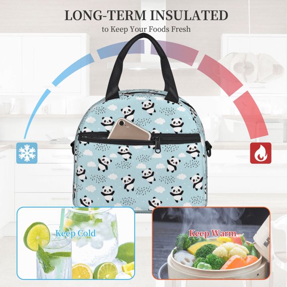 Ratiio Cute Panda Bear Pattern Lunch Bag ,Insulated Lunch Box, Small Leakproof Cooler Food Lunch Containers Reusable High Capacity Lunch Tote Bags