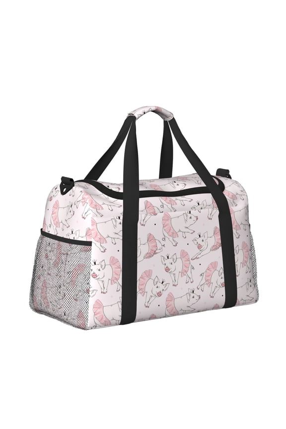 Cute Piggy Ballerina Pattern Hand Travel Bag, Weekender Carry On for Women Men, Sports Gym Bag, Workout Duffel Bag, Overnight Shoulder Bag fit 15.6 Inch Laptop