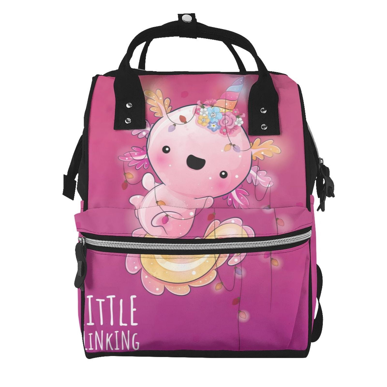 Ratiio Cute Pink Axolotl A Mummy Backpack - Waterproof Twill Canvas, Large Capacity Diaper Bag with Multiple Pockets and Adjustable Straps