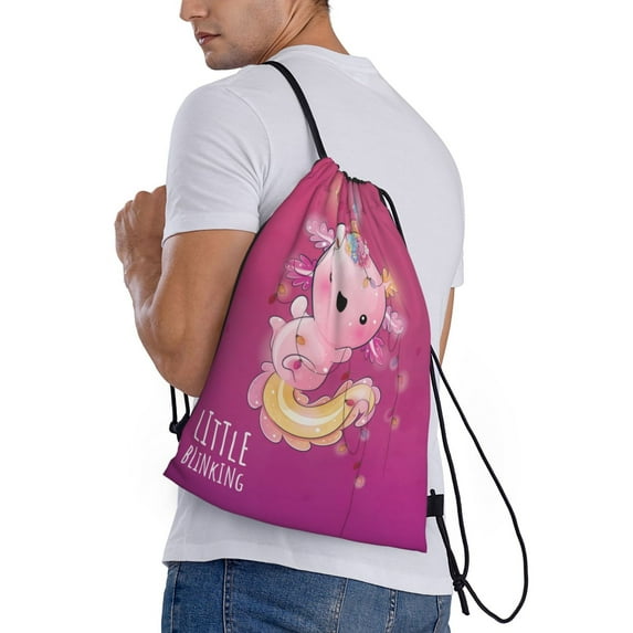 Ratiio Cute Pink Axolotl A Print Drawstring Backpack Bag Sport Gym Sackpack Heavy Duty String Backpack for Men Women
