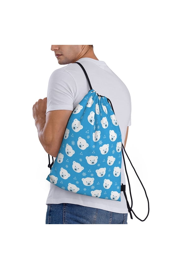 Cute Polar Bear Print Drawstring Backpack Bag Sport Gym Sackpack Heavy Duty String Backpack for Men Women