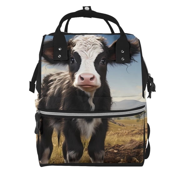 Ratiio Cute Prairie Cow Mummy Backpack - Waterproof Twill Canvas, Large Capacity Diaper Bag with Multiple Pockets and Adjustable Straps
