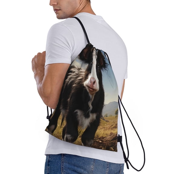 Ratiio Cute Prairie Cow Print Drawstring Backpack Bag Sport Gym Sackpack Heavy Duty String Backpack for Men Women