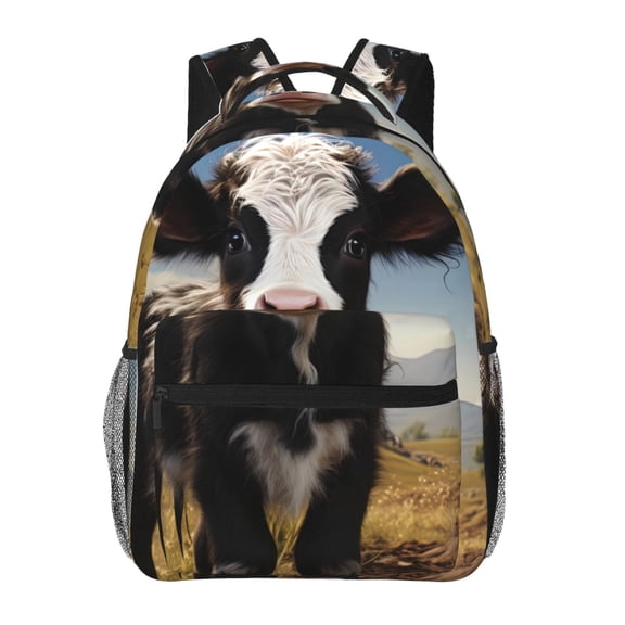 Ratiio Cute Prairie Cow Print Eco-Friendly Casual Backpack, Water-Resistant Polyester Canvas Daypack with Smooth Zippers, Comfortable & Durable Travel Bag with Laptop Compartment