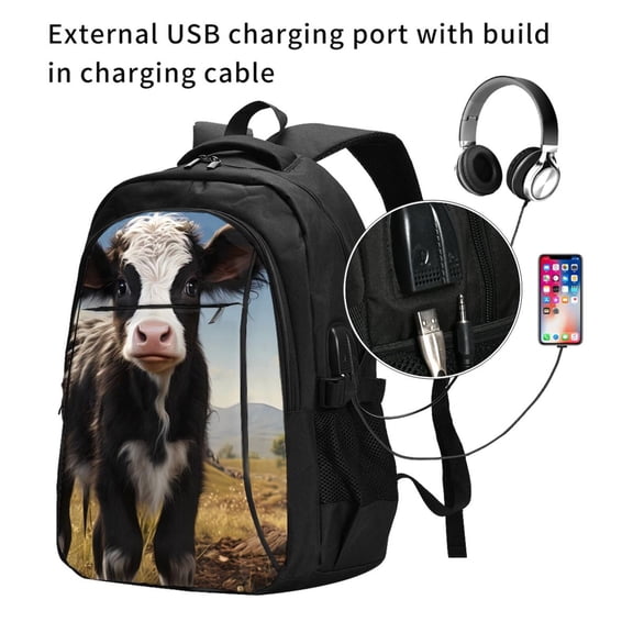 Ratiio Cute Prairie Cow Print Travel Laptop Backpack,Slim Sturdy Laptops Backpack with USB Charging Port, Water Resistant College School Computer Bag