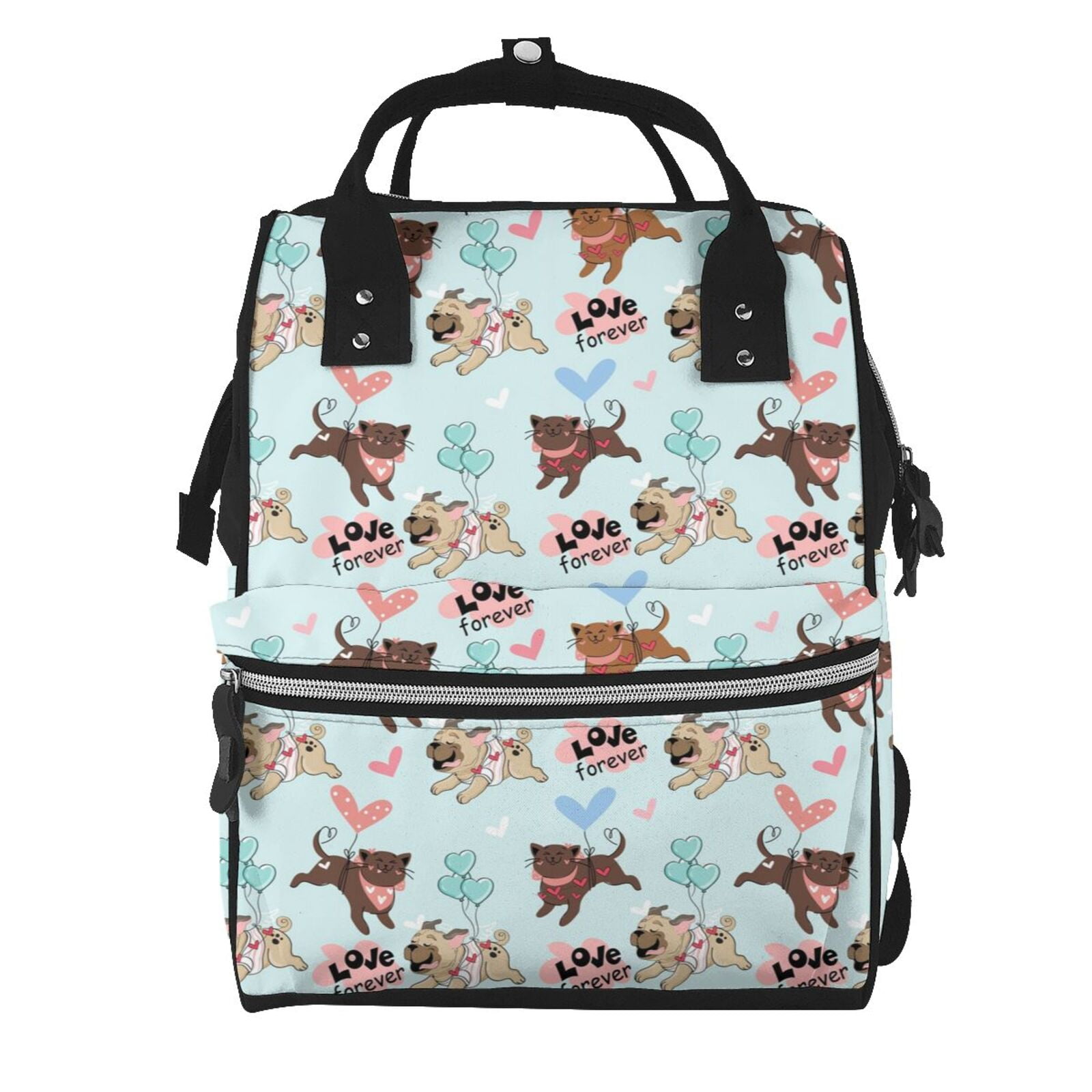 Ratiio Cute Pug Dogs Mummy Backpack - Waterproof Twill Canvas, Large Capacity Diaper Bag with Multiple Pockets and Adjustable Straps