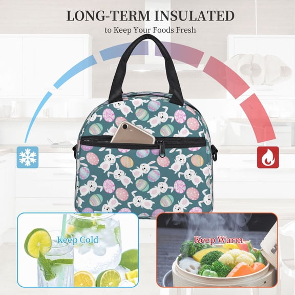Ratiio Cute Rabbit Easter Pattern Lunch Bag ,Insulated Lunch Box, Small Leakproof Cooler Food Lunch Containers Reusable High Capacity Lunch Tote Bags