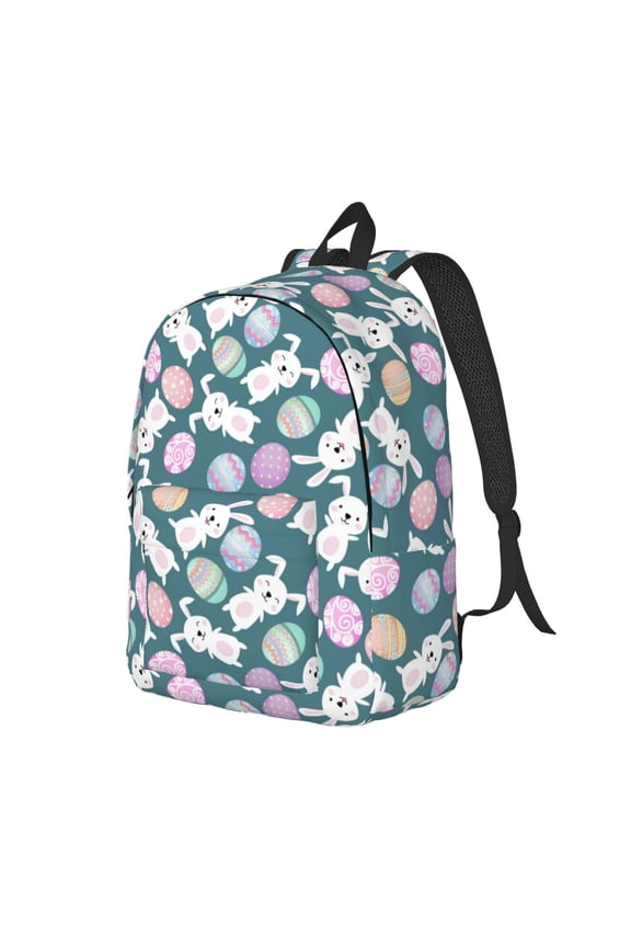 Cute Rabbit Easter Print Canvas Backpack for Women & Men Retro Aesthetic Rucksack Basic Backpack for High School/College Students Travel Laptop Bag