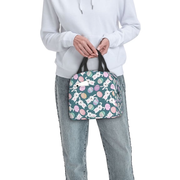 Ratiio Cute Rabbit Easter Print Lunch Bag Lunch Box Insulated Lunch Bag Adult Lunch Box for Men and Women