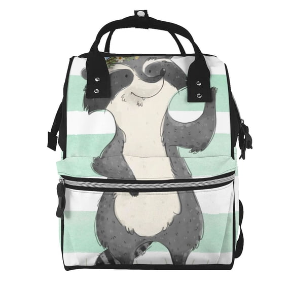 Ratiio Cute Raccoon Mummy Backpack - Waterproof Twill Canvas, Large Capacity Diaper Bag with Multiple Pockets and Adjustable Straps