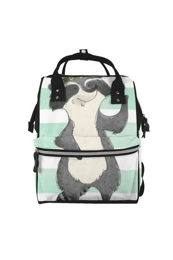 Cute Raccoon Mummy Backpack - Waterproof Twill Canvas, Large Capacity Diaper Bag with Multiple Pockets and Adjustable Straps