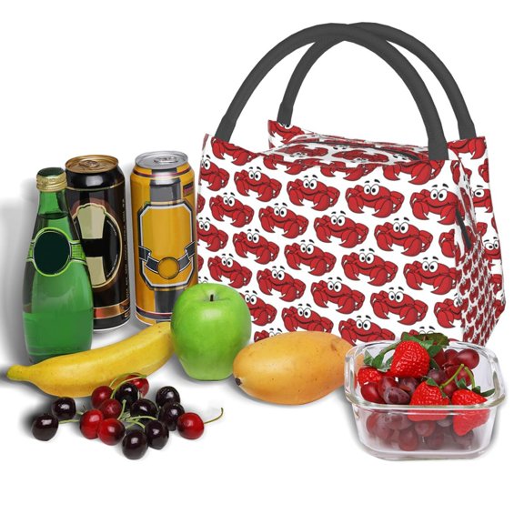 Ratiio Cute Red Crab Pattern Portable Insulation Lunch Bag, Insulated Food Delivery Bag, Meal Grocery Tote Insulation Bag Large Capacity Reusable Warming Bag