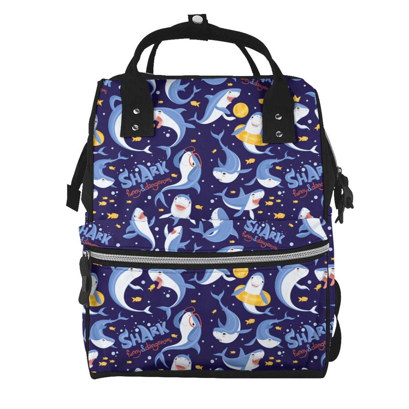 Ratiio Cute Shark Mummy Backpack - Waterproof Twill Canvas, Large Capacity Diaper Bag with Multiple Pockets and Adjustable Straps