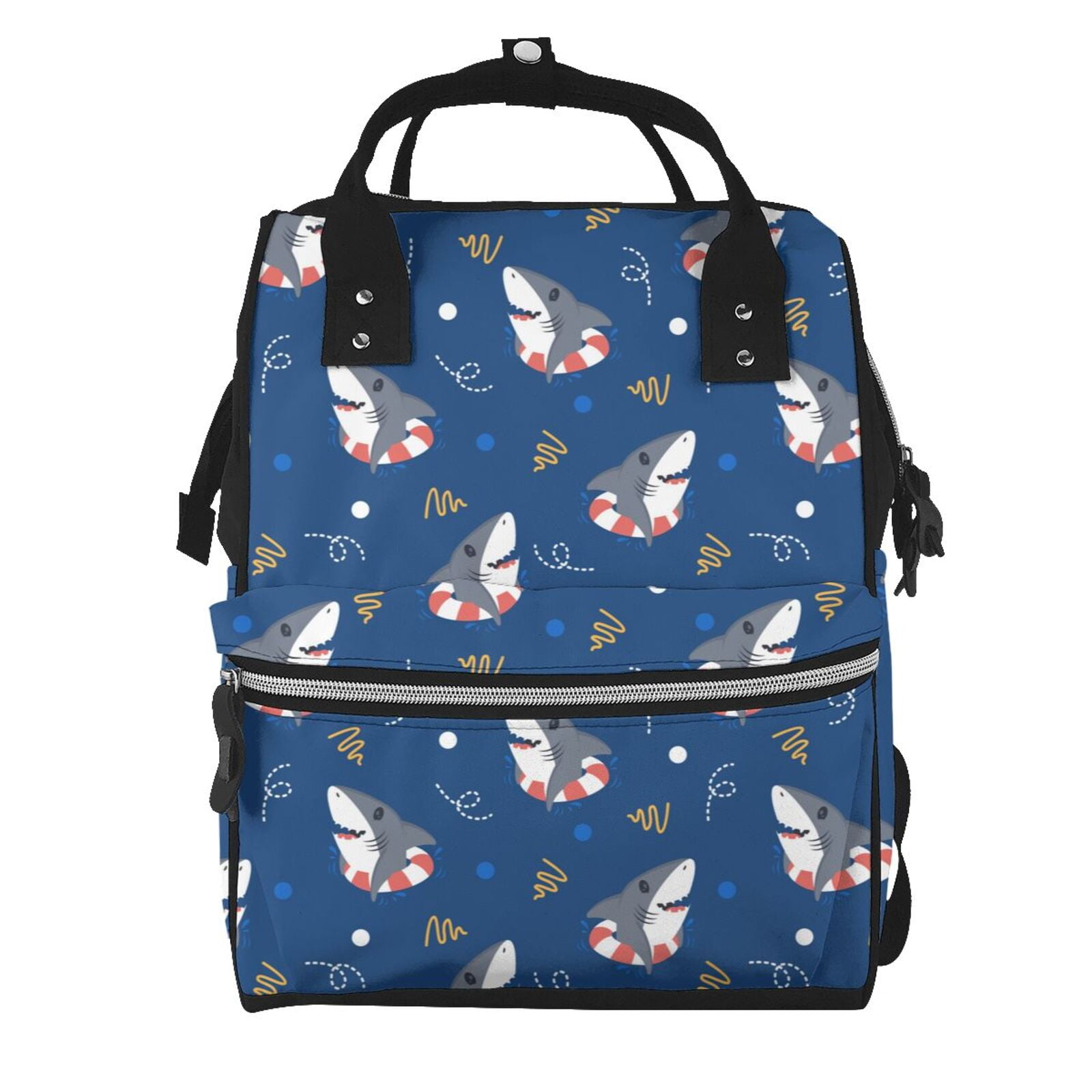 Ratiio Cute Shark Mummy Backpack - Waterproof Twill Canvas, Large Capacity Diaper Bag with Multiple Pockets and Adjustable Straps